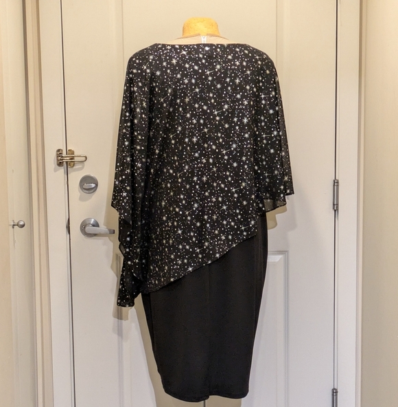 EUC Hanna Nikole 24W Galaxy Star Print Draped Capelet Black and Silver Dress - Picture 7 of 9